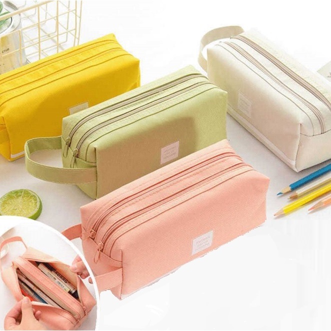 

tempat pensil kain muat banyak kapasitas besar double zipper