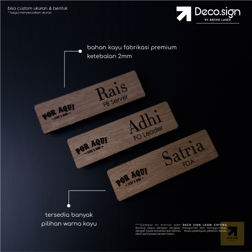 Name Tag Kayu | Name Tag Magnet | Custom Name Tag | Tag Nama Magnet Custom | Pin Nama Custom Magnet 