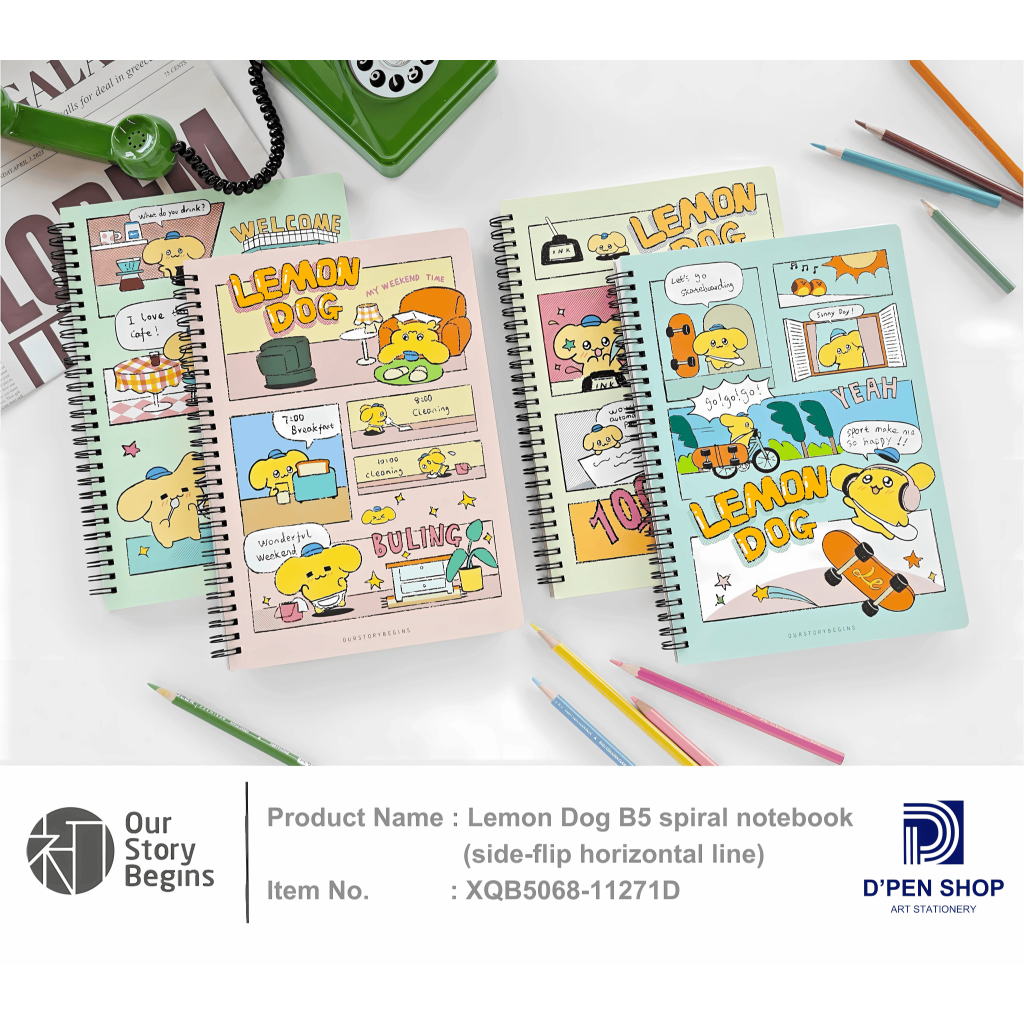 

Notebook B5 Spiral Buku Catatan Aesthetic Garis Horizontal Kertas Tebal untuk Sekolah Kantor Lemon Dog Side-Flip