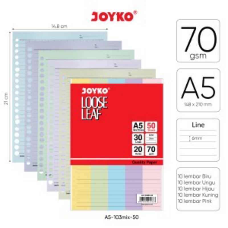 

JOYCO Kertas Binder/Loose Leaf A5-103MIX-50
