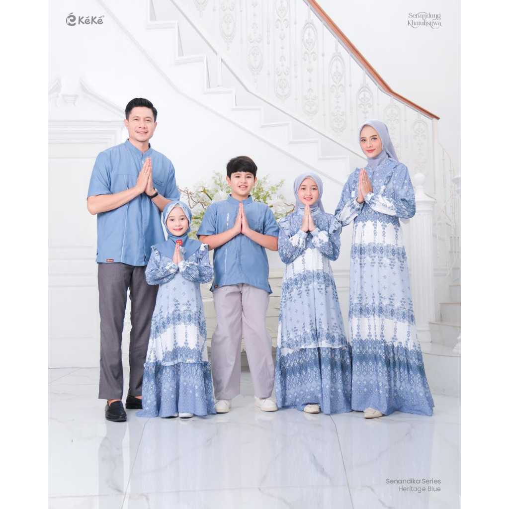 Sarimbit Keke Lebaran 2025 Senandika Blue/Baju Couple Pasangan 2025 Senandika Blue Keke/Gamis Sarimb