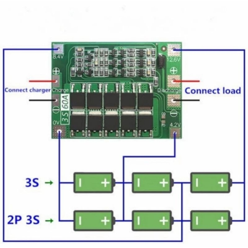 Lithium 18650 26650 BMS 60A Protection Balance Board - 3S 60A 11.1V 12.6V