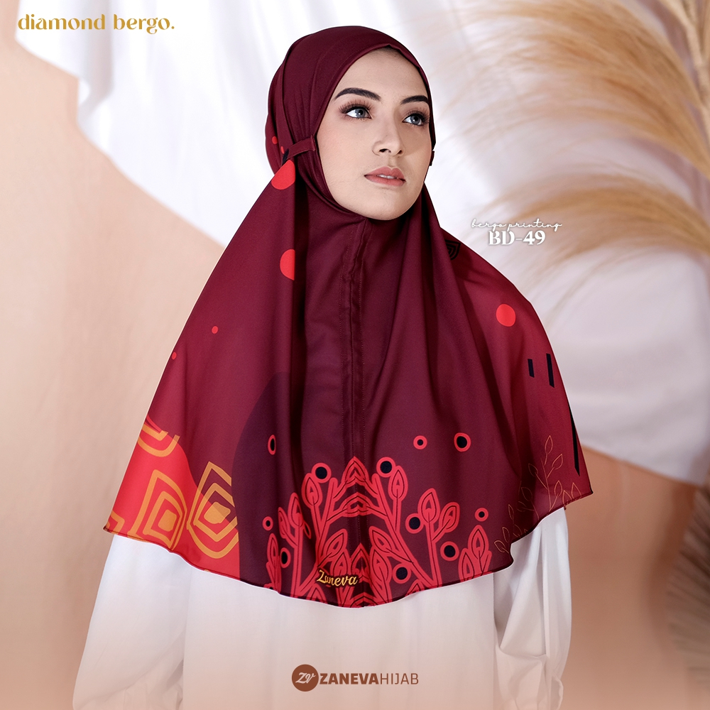 Zaneva Hijab - [GRADE B] Hijab Bergo Motif Printing Diamond by Zaneva || Adem Nyaman Stylish