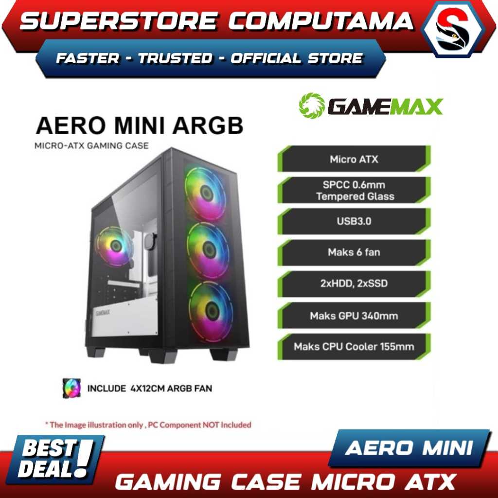Casing GameMax AERO Mini Micro ATX Gaming PC Case | GameMax Aero Mini ARGB