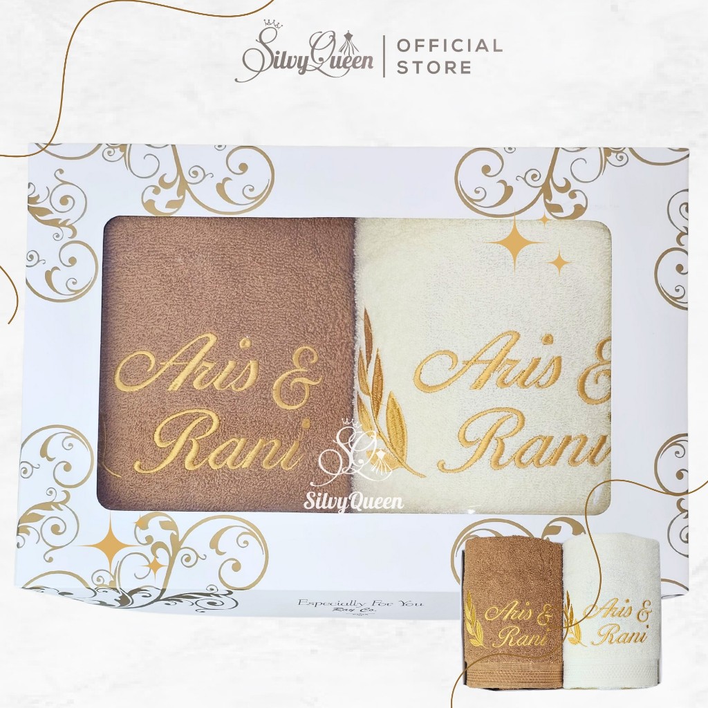 Paket Handuk Couple Wedding Bordir Untuk Kado Seserahan Hantaran