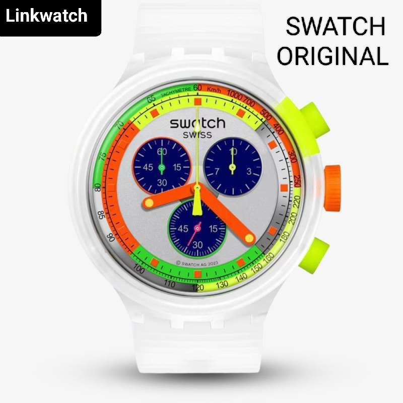 SWATCH SB02K100 NEON JELLY Jam Tangan Unisex Analog Chrono Swiss Made Original Garansi Resmi