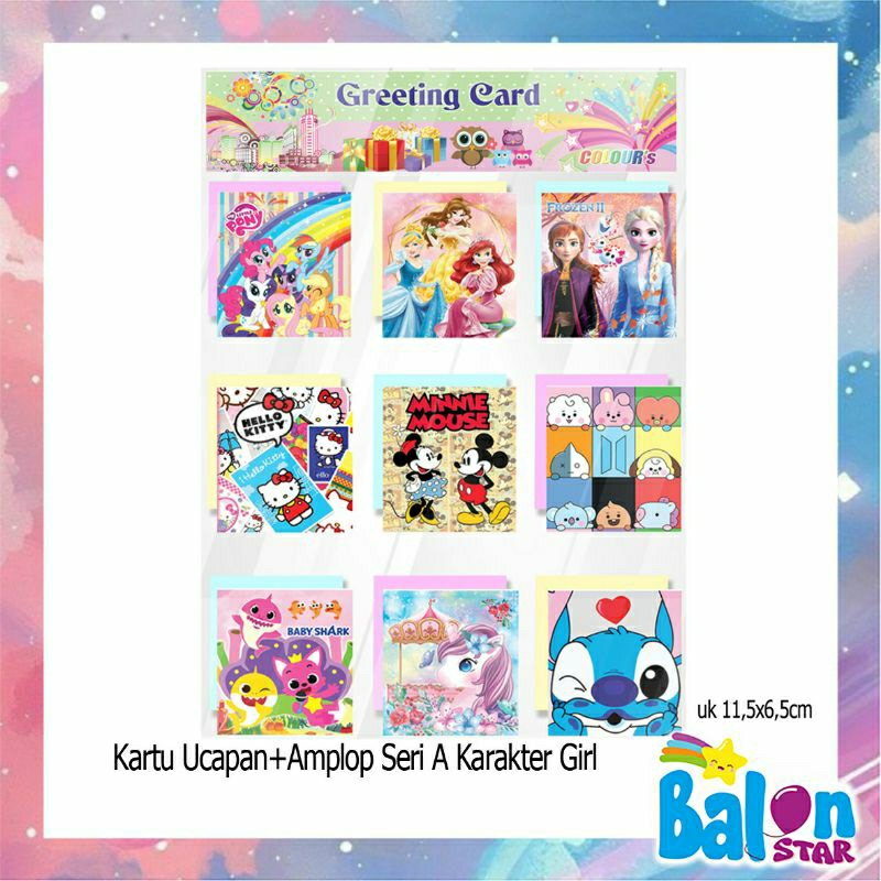 

90 pc TERMURAH kartu ucapan selamat ANAK CEWEK GIRL dengan amplop kado greeting card ULTAH