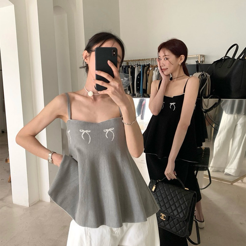 LILO Kaira Top | Tanktop Wanita | Baju Wanita Peplum | Atasan Babydoll Tanktop | Tanktop Pita Hitam 