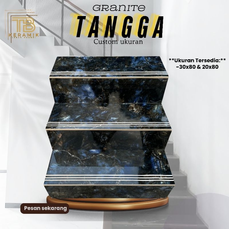 Granit Lantai Tangga Stepnosing | Piedmonte Blue | Glossy