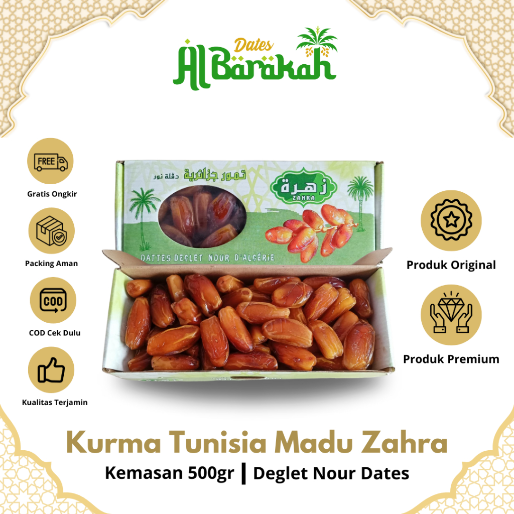 

Kurma Tunisia Zahra Madu High Quality Deglet Noor Kemasan 500gr Premium Original Oleh Oleh Haji