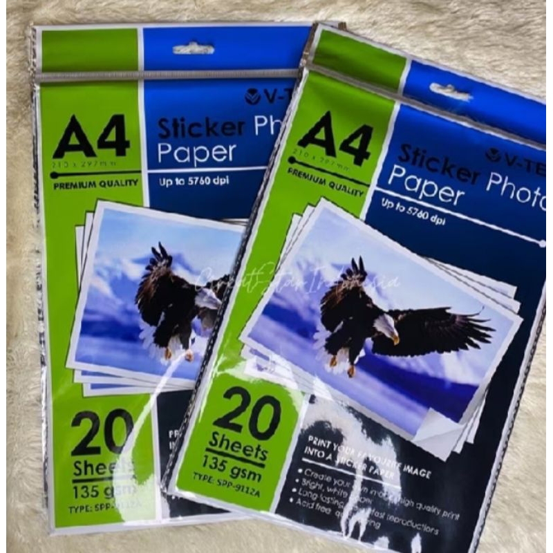 

(1 Pack) STICKER FOTO PAPER V-TECH ( KERTAS STICKER GLOSSY ) 135GSM A4 Isi 20 lbr