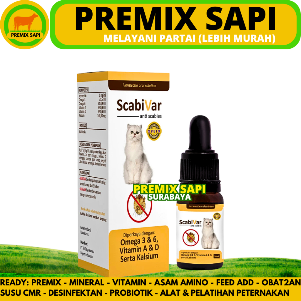 SCABIVAR 10ml - Obat Scabies Kucing Kelinci Penyakit Kulit Kudis Hewan Oral - Obat Scabies Kucing Am