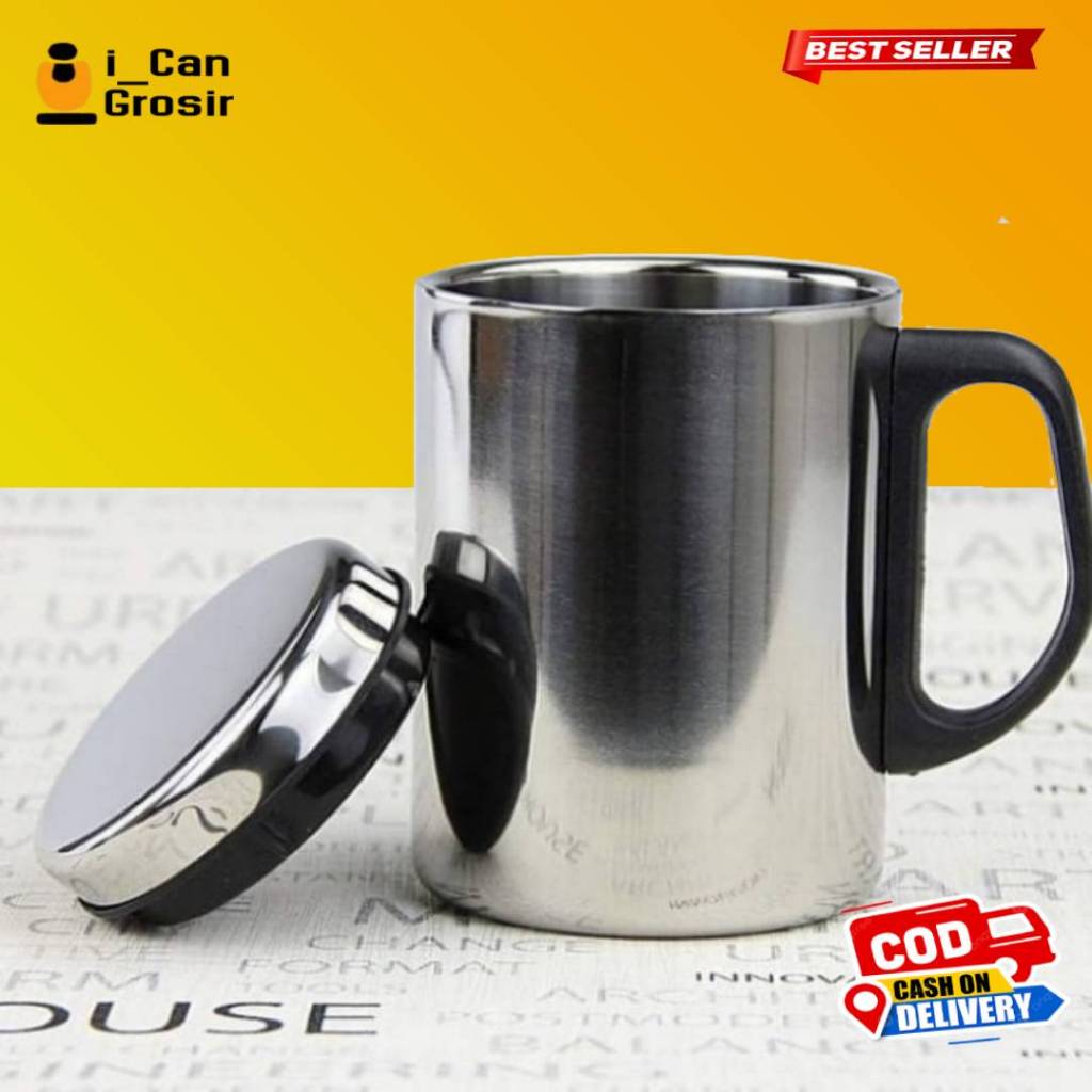 Gelas Thermos Mug Stainless Steel 500ml Dengan Tutup/ Gelas minum Air Panas Dingin Stainless