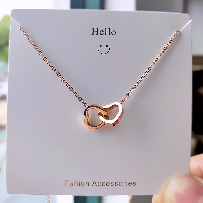 HAYYU Kalung Double Hearts Titanium Anti Karat Aksesorris Wanita Korean Style JW-1021