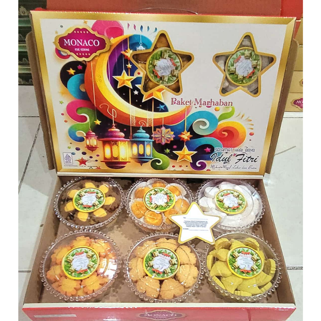 

Apazada - Kue Kering Lebaran Monaco Marhaban Halal / Hampers Kue Lebaran Paket 6 Toples Murah