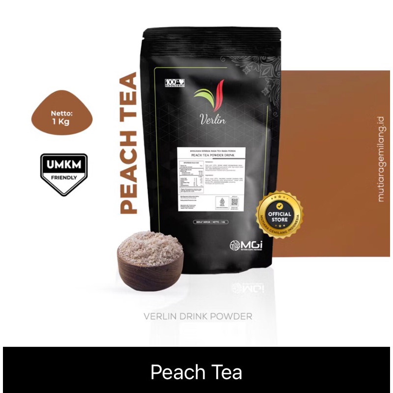 

Verlin Drink Powder rasa peach tea kemasan 1 kg/ bubuk. Bubuk minuman kekinian.