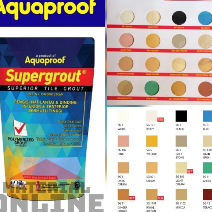 Super Semen Nat Pengisi Naad Keramik GROUT Aquaproof Tile Grout Oker AM Warna Putih Hitam Cream