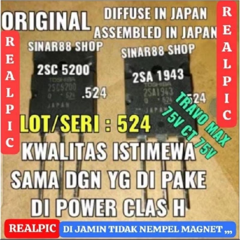 Hrg 1 SET/PASANG ORI 5200 + 1943 TR TRANSISTOR TOSHIBA 2SA1943 2SC5200 1943 5200 FINAL ASLI ORI 2SA 