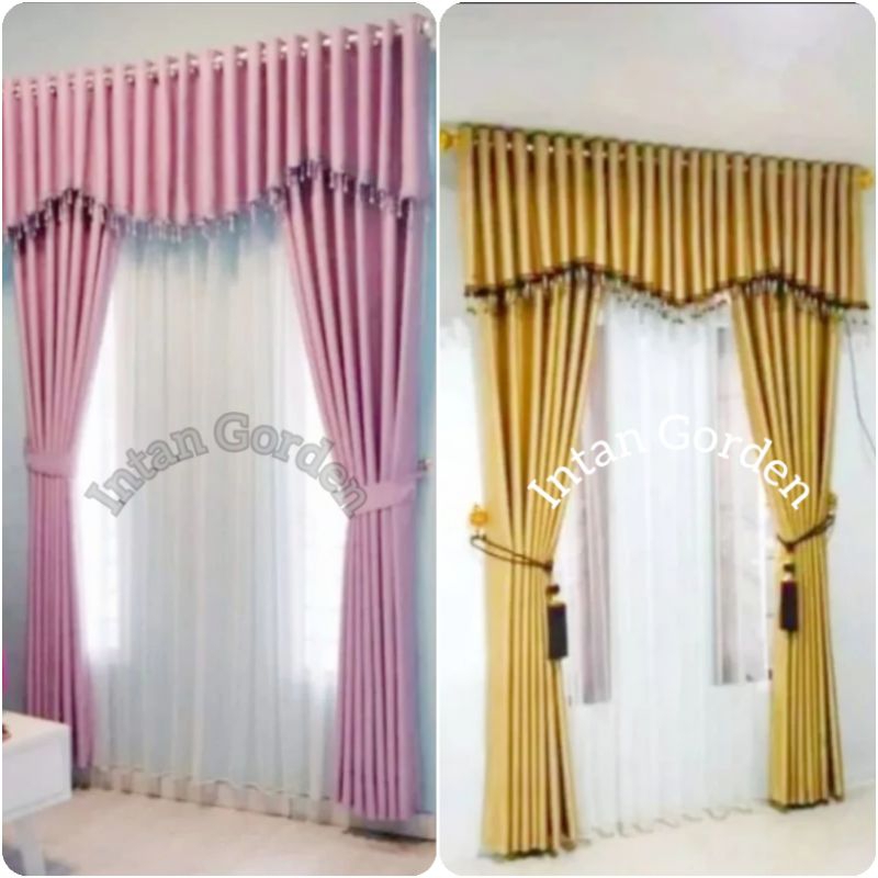 Satu Set Gorden Plus Poni Lebar 300cm Berbahan Blackout Polos Impotr / Gorden Poni Atas pintu / Gord