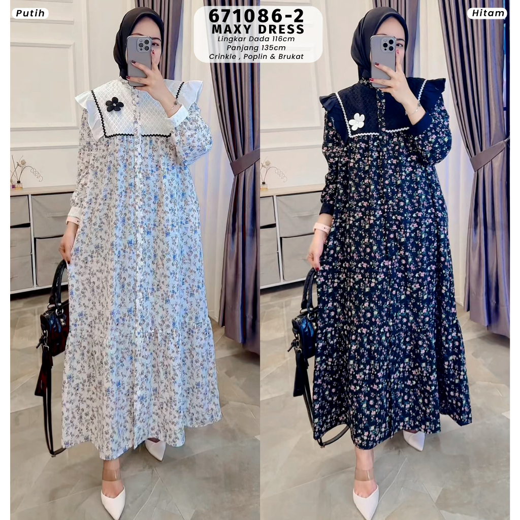 Midi dress perempuan wanita trendi gamis wanita terkini terbaru