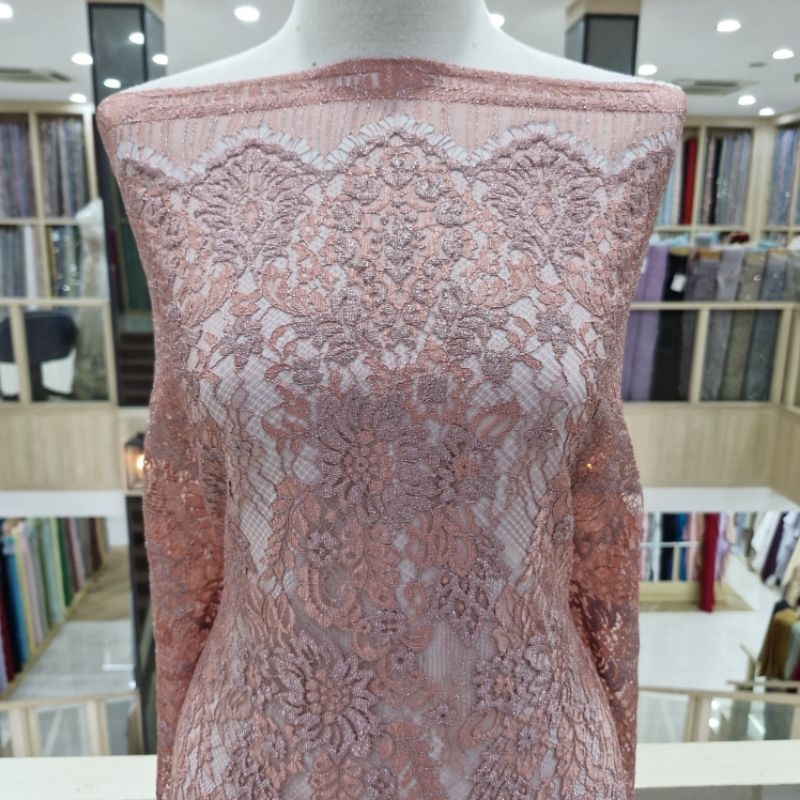 Bakal Kain Bahan Kebaya Brokat Semi Prancis Metalik High Quality/ Brukat Semi Francis Laminate/ Keba