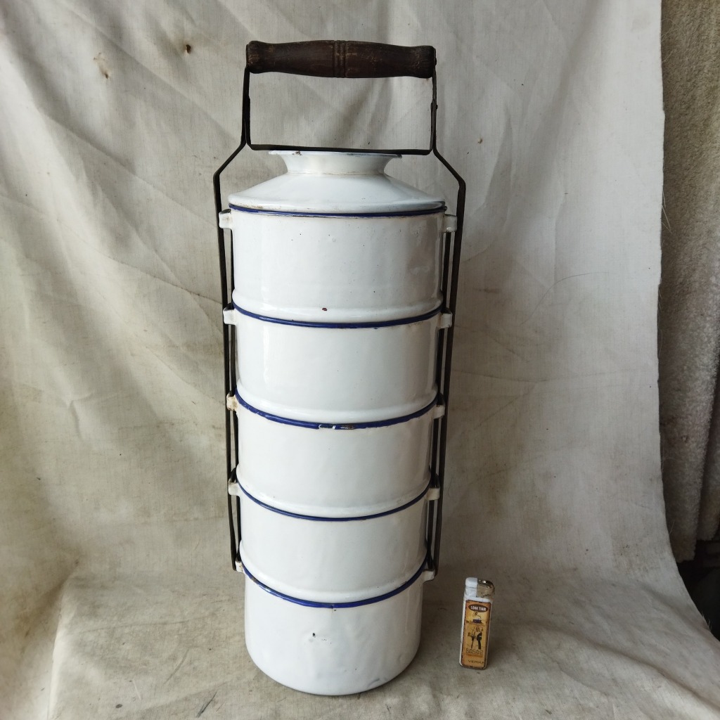 Pajangan Vintage Rantang Enamel Putih 5 susun