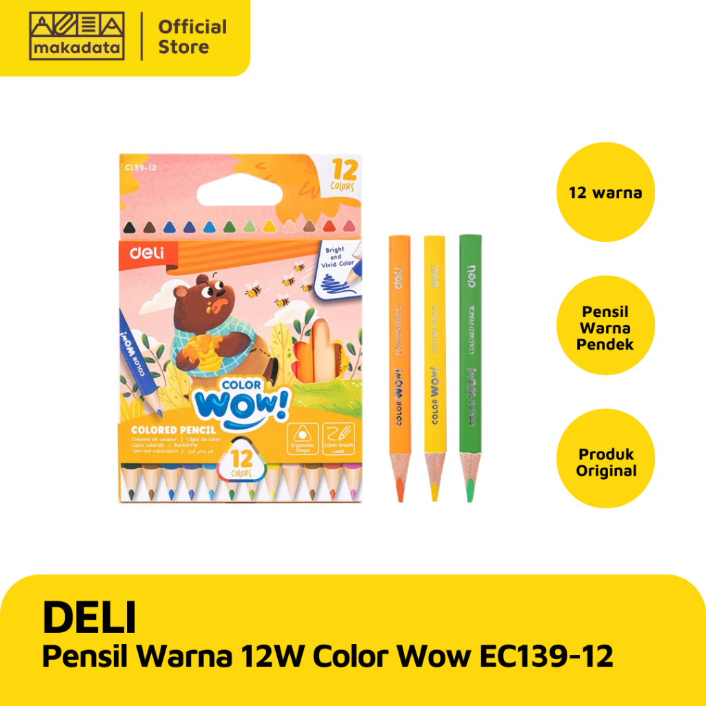 

COLOUR PENCIL / PENSIL WARNA DELI 12 WARNA COLOR WOW PENDEK EC139-12 MURAH