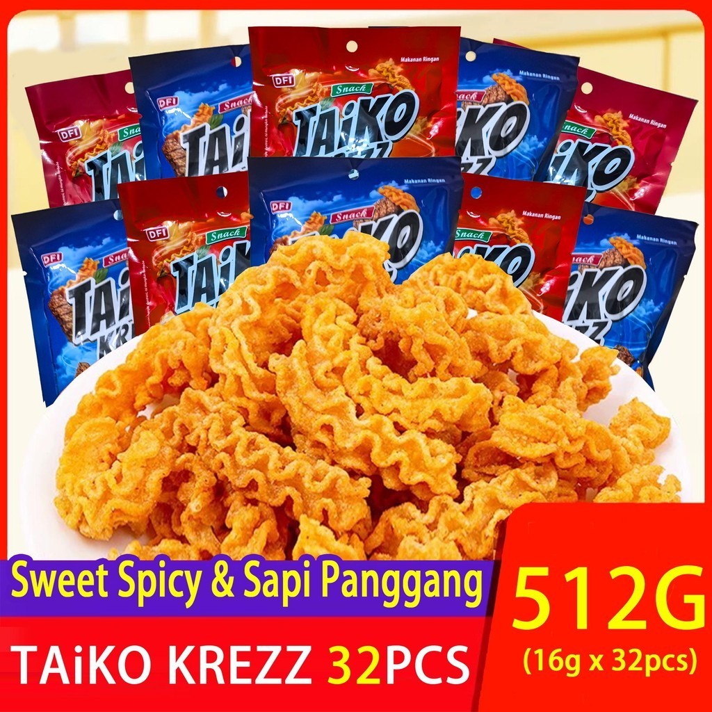 

COD Taiko Krezz 512g/16g*32pcs, camilan/makanan kembung/ puffed, citarasa baik, renyah dan lezat, makanan puffed daribahan baku