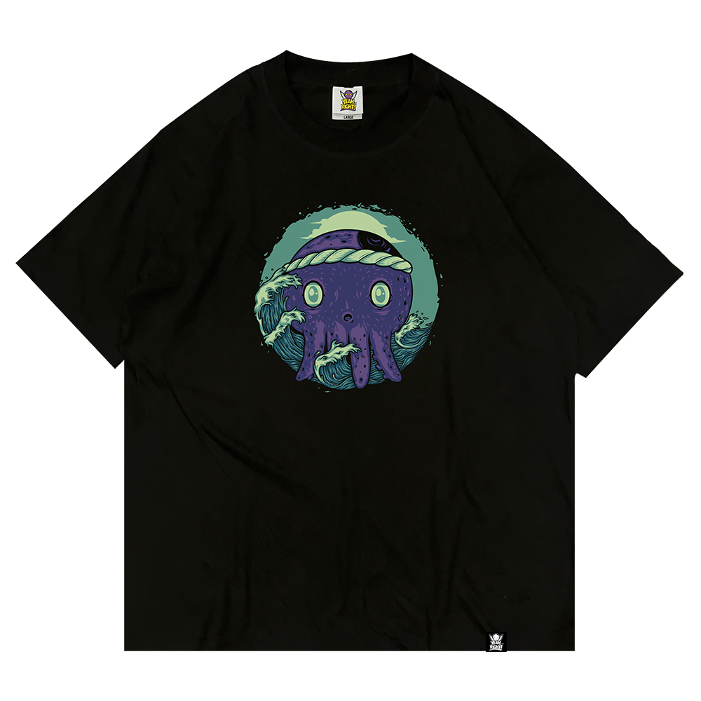 YEAH RIGHT Waves T shirt Black - Kaos Hitam Cotton Combed 24s Unisex