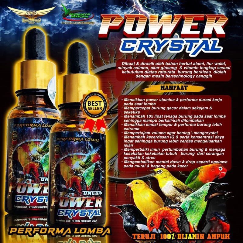POWER CRYSTAL OMEGA+ Vitamin Burung Gacor Lomba/harian (Murai, Kacer, Cucak, Kenari dll) Premium, Te