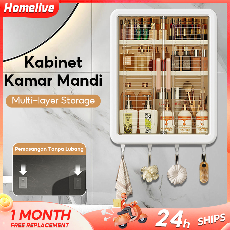 Lemari Plastik Kamar Mandi Dinding Aesthetic Kabinet Kamar Mandi Tertutup Kotak Rak Kamar Mandi