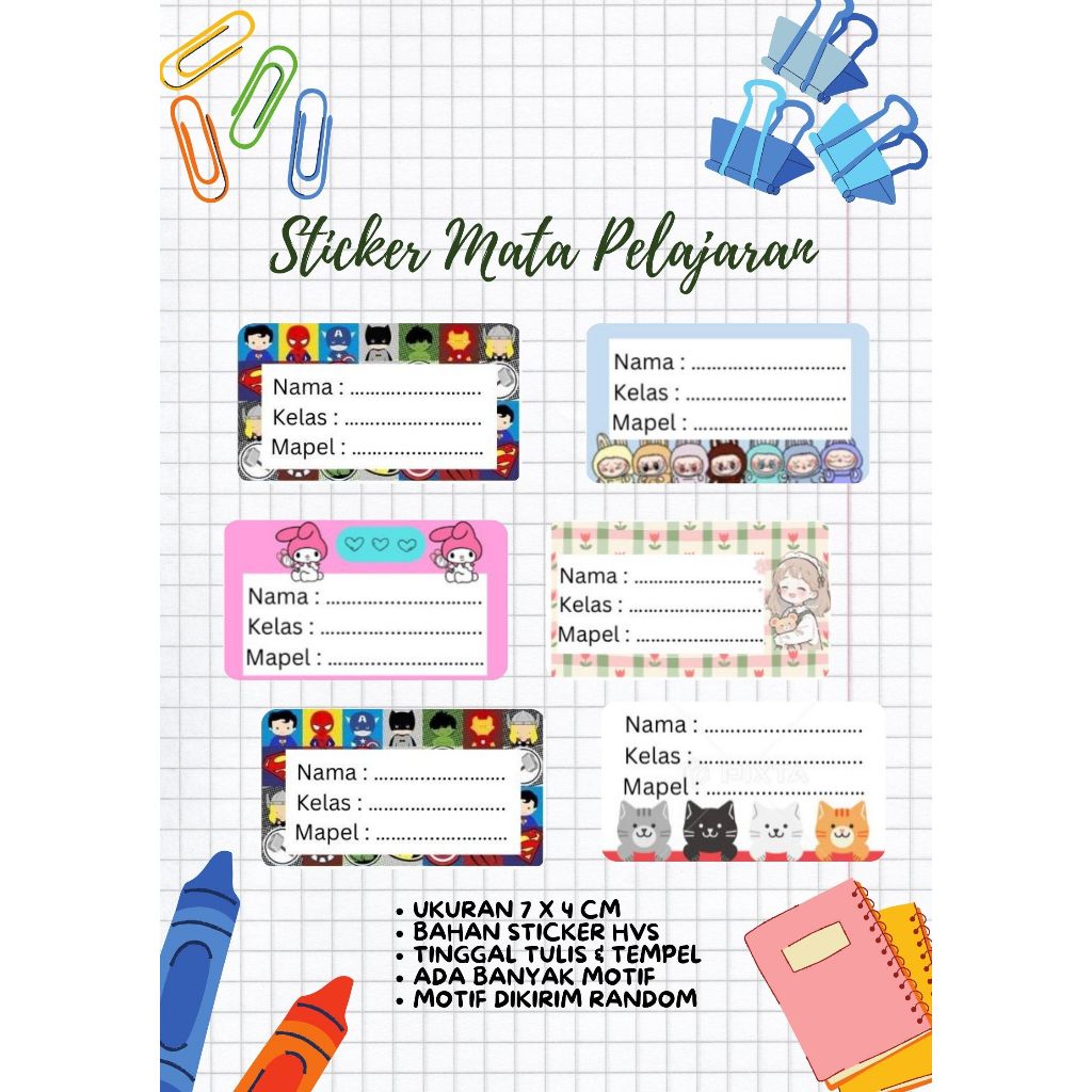 

Sticker/Label mata pelajaran sekolah