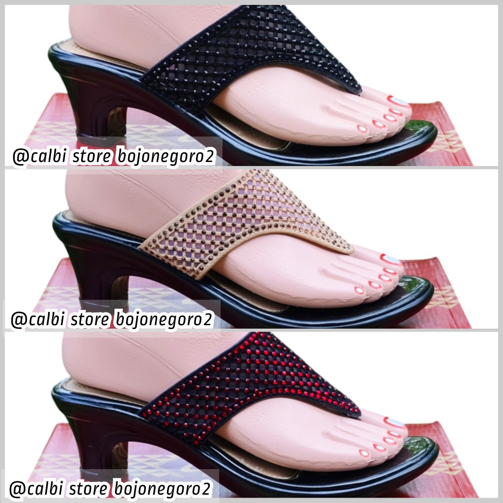 (( STOK READY )) SANDAL CALBI HEELS CANTIK MODEL JEPIT PERMATA TERBARU