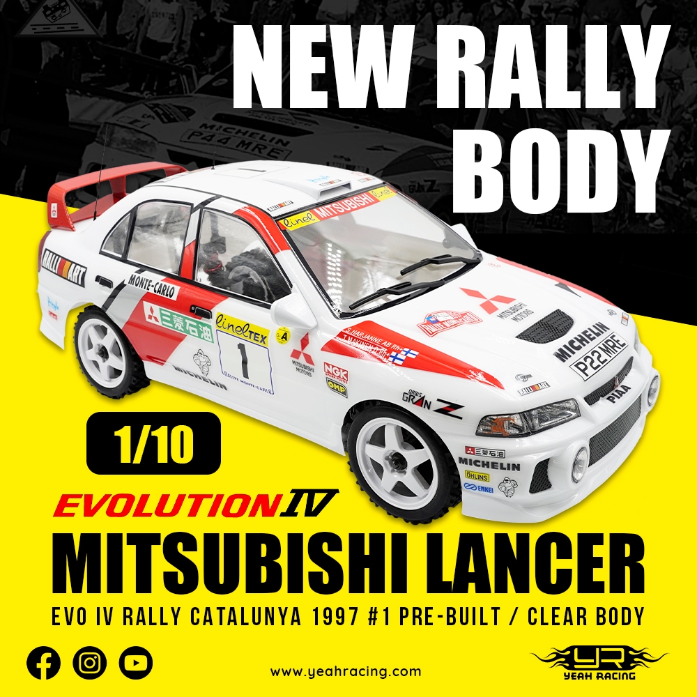 CRtoys Yeah Racing Body RC 1/10 Mitubishi Lancer EVO IV Rally Catalunya 1997 #1 Clear Body w/Rims Se