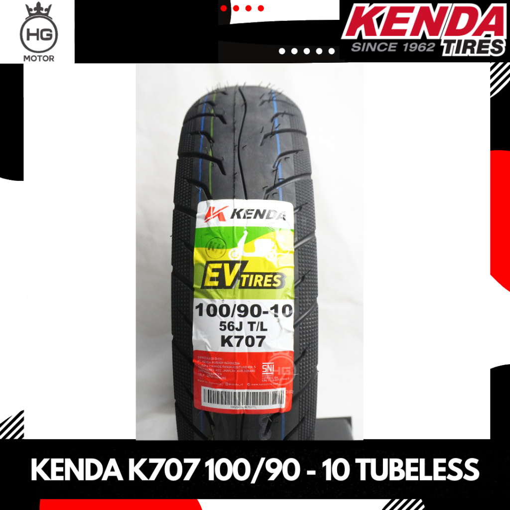 BAN LUAR KENDA K707 BAN MOTOR 100/90-10 RING 10 TUBELESS UNTUK VESPA KYMCO