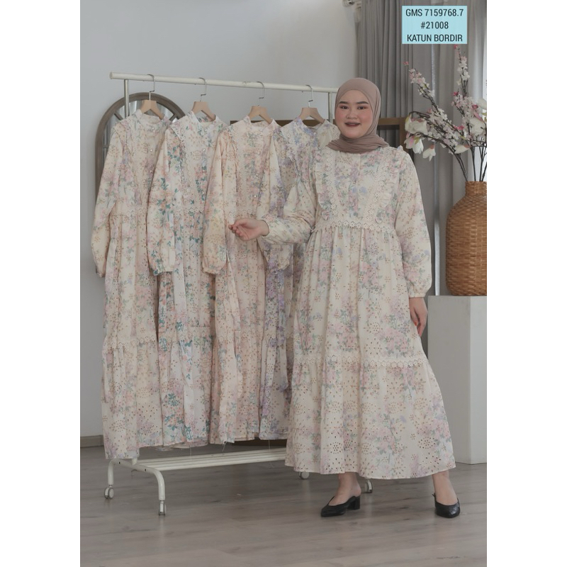 gamis vanny,  dress goldy, Dress Maxi, gamis bangkok, gamis putih, white maxi, dress katun bordir, g