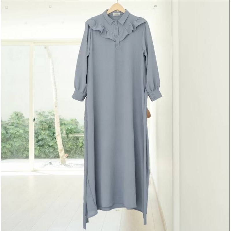 Thalita Maxidress Warna Grey by Mayoutfit Dress Maxi Ruffle Premium Gamis CrinkleGamis Murah