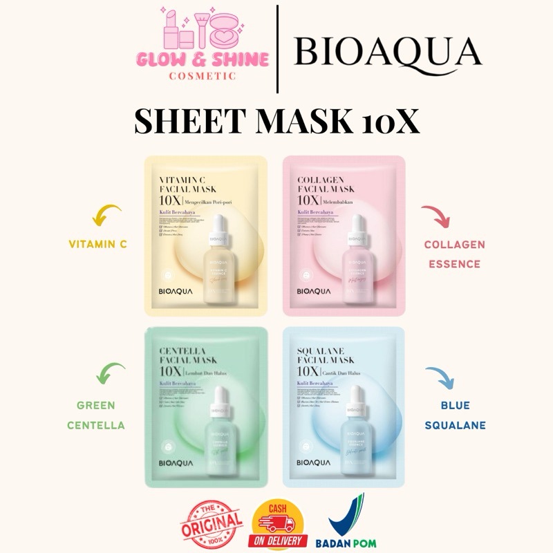 BIOAQUA SHEET MASK 28ML VITAMIN C | GREEN CENTELLA | COLLAGEN ESSENCE | BQUALANE