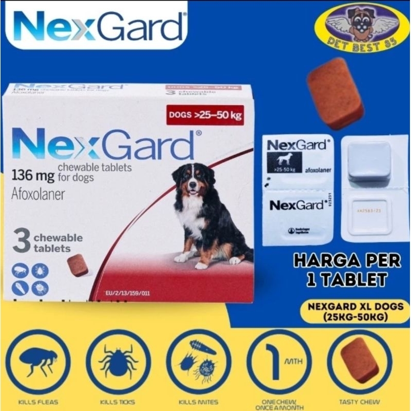 Nexgard Obat Kutu Anjing Demodex Scabies Nexgard XL 25kg-50kg Original Pack