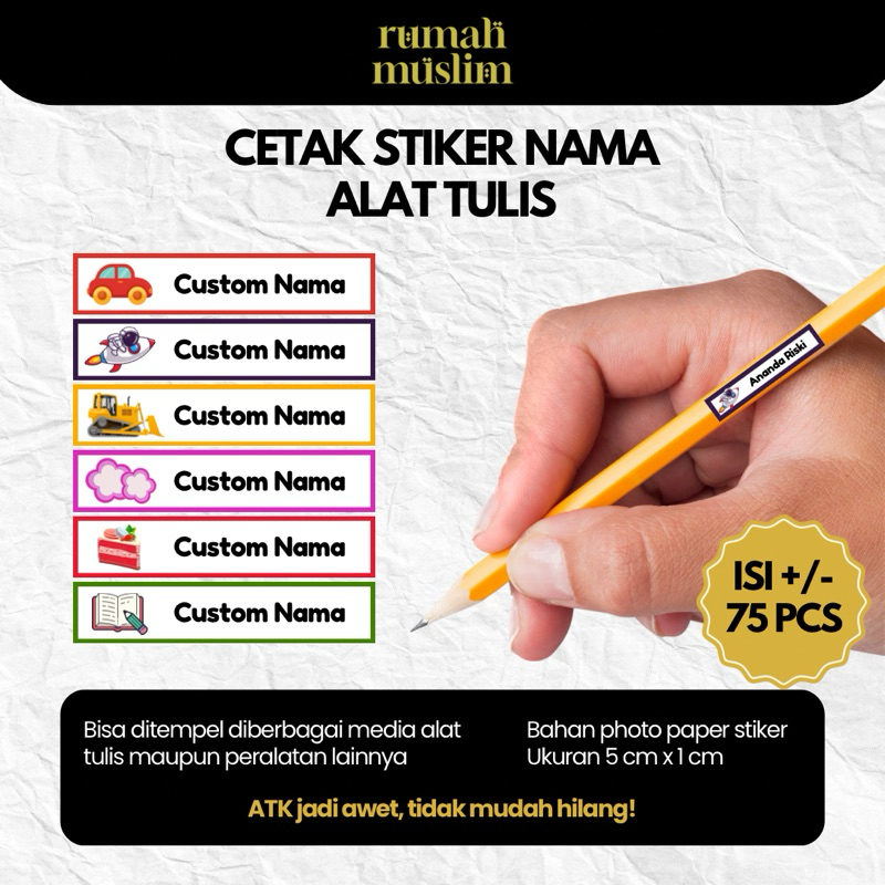 

[75pcs] Stiker Nama | Stiker Label Nama | Stiker Custom Nama