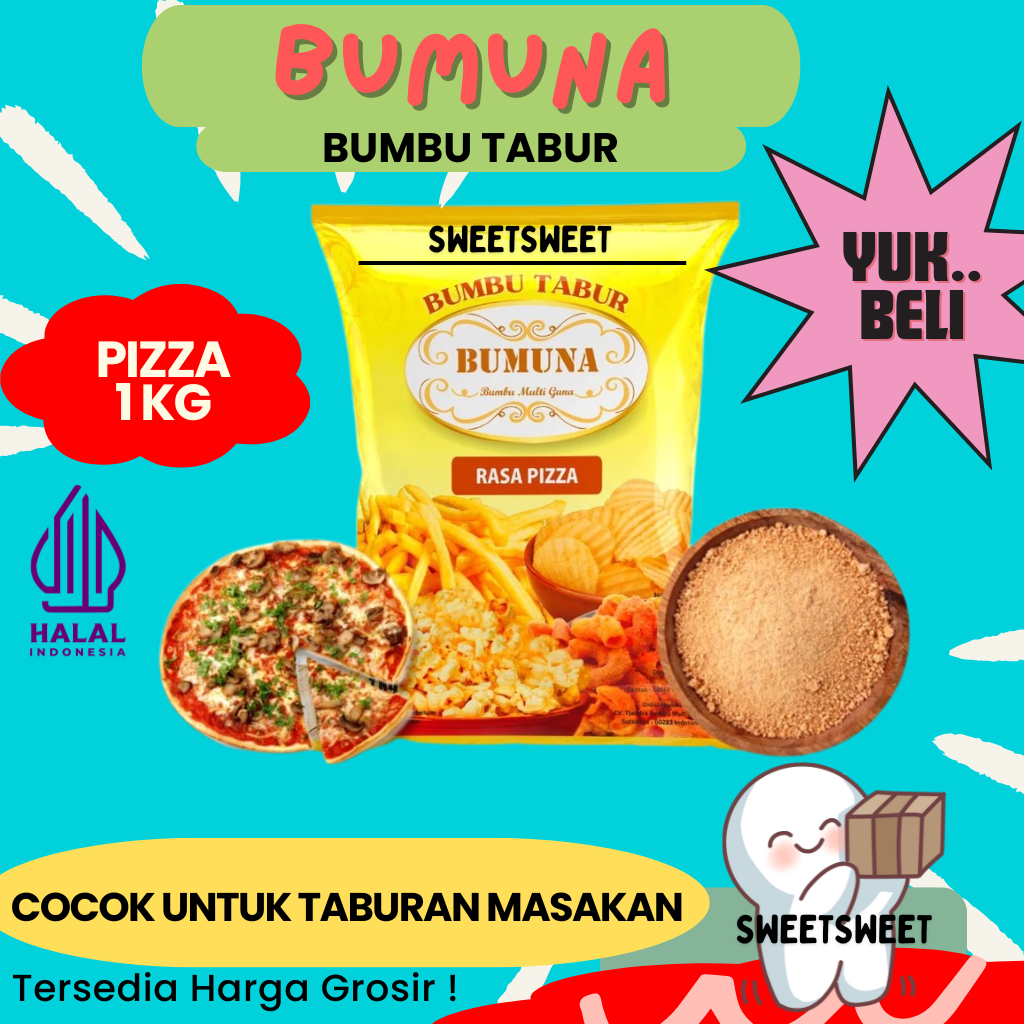 

Sweetsweet Bumuna bumbu Tabur Rasa Pizza 1 Kg | Bubuk Premiun {BISA COD} {Lebih Murah Grosir}