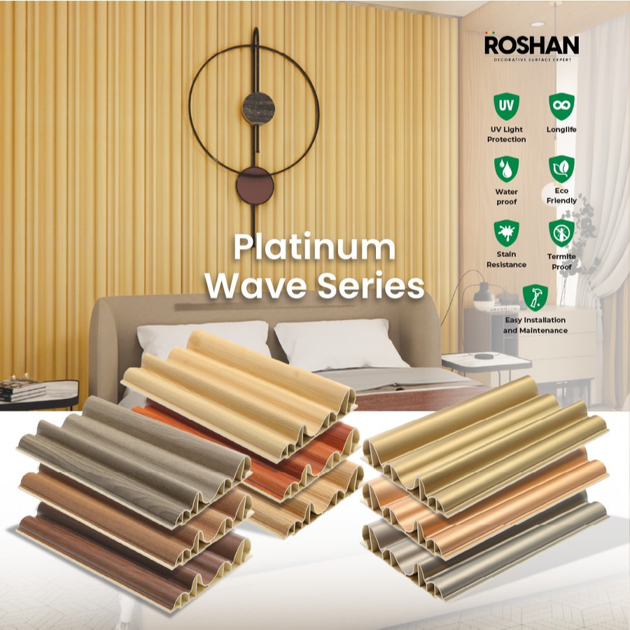 WPC WALL PANEL FLUTED PLATINUM WAVE SERIES ROSHAN 290 x 23.3 CM MOTIF KAYU/WOOD