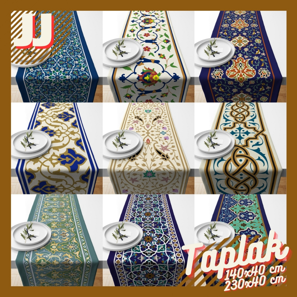 TABLE RUNNER TAPLAK MEJA PRINT MOTIF TURKISH MUNIRA SERIES 140X40 DAN 230X40 CM TURKEY TURKIYE
