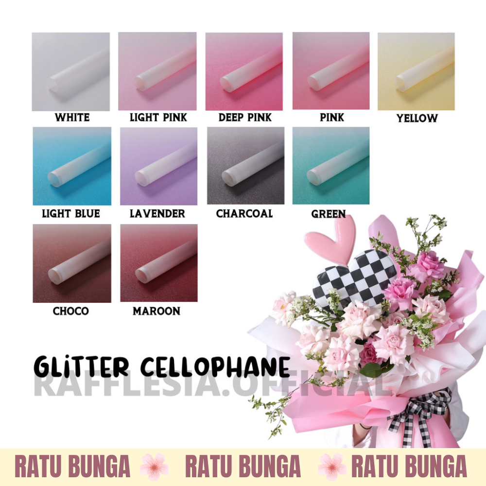 

[5 LEMBAR] FLOWER WRAPPING GLITTER CELLOPHANE ECER PER WARNA KERTAS BUKET PEMBUNGKUS BUNGA KERTAS CELLOPHANE