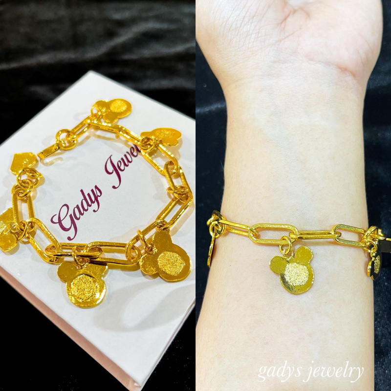 gelang mickey viral Lapis Emas 24krt Crum Emas Muda 14gram gelang Cewek Replika Premium Gold