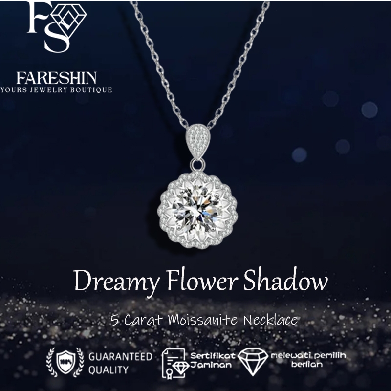 Kalung Wanita Moissanite 5.0 Carat Dreamy Flower Shadow Necklace Sterling Silver 925 Lapis Emas 18K