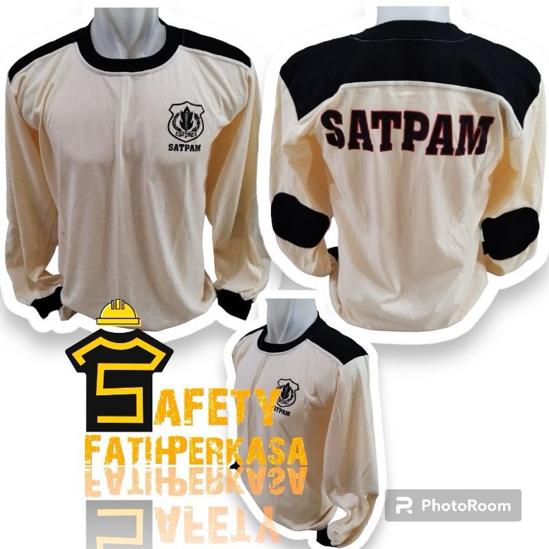 kaos satpam terbaru lengan panjang krem | kaos security decker lengan panjang | kaos decker satpam l