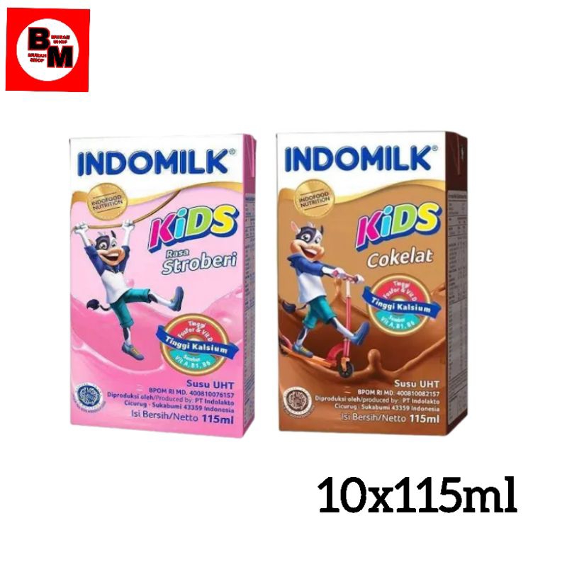 

10 kotak Susu Indomilk kids coklat +strawberry 115ml