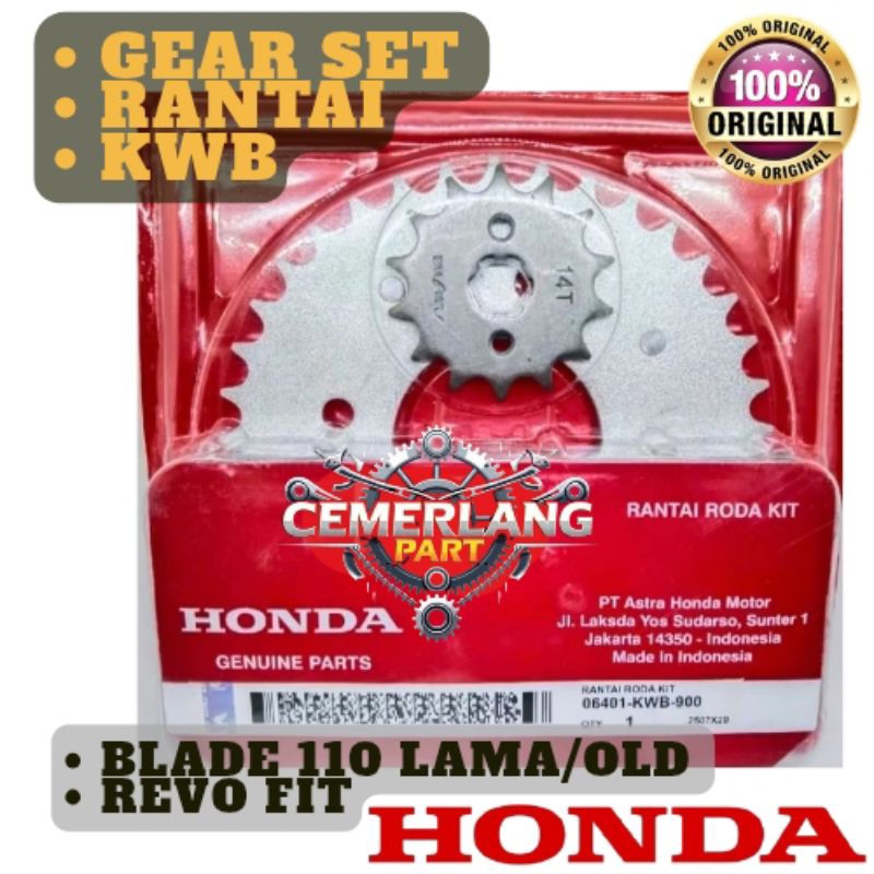 GEAR SET PLUS RANTAI KWB HONDA BLADE 110 LAMA REVO FIT ORIGINAL HONDA