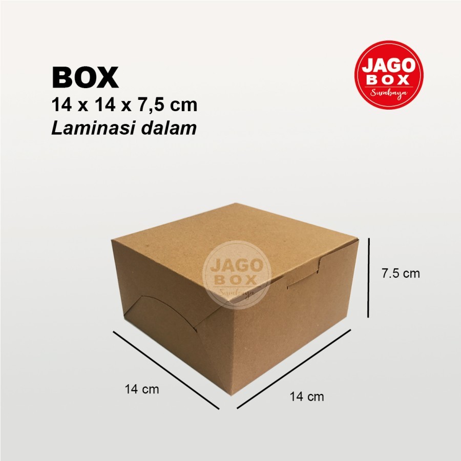

BOX KOTAK DOS KUE SNACK KRAFT 14 x 14 x 7,5 cm SAMBUNG LAMINASI